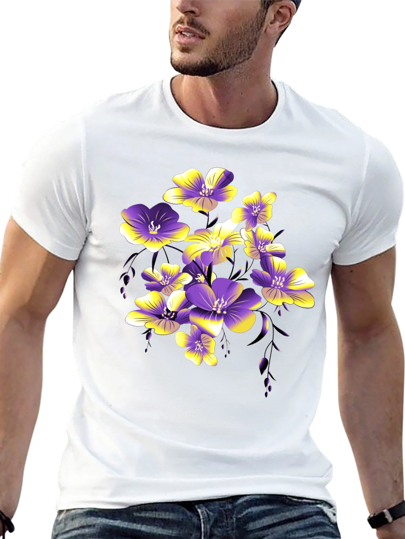 Floral Print Black T-Shirt for Men