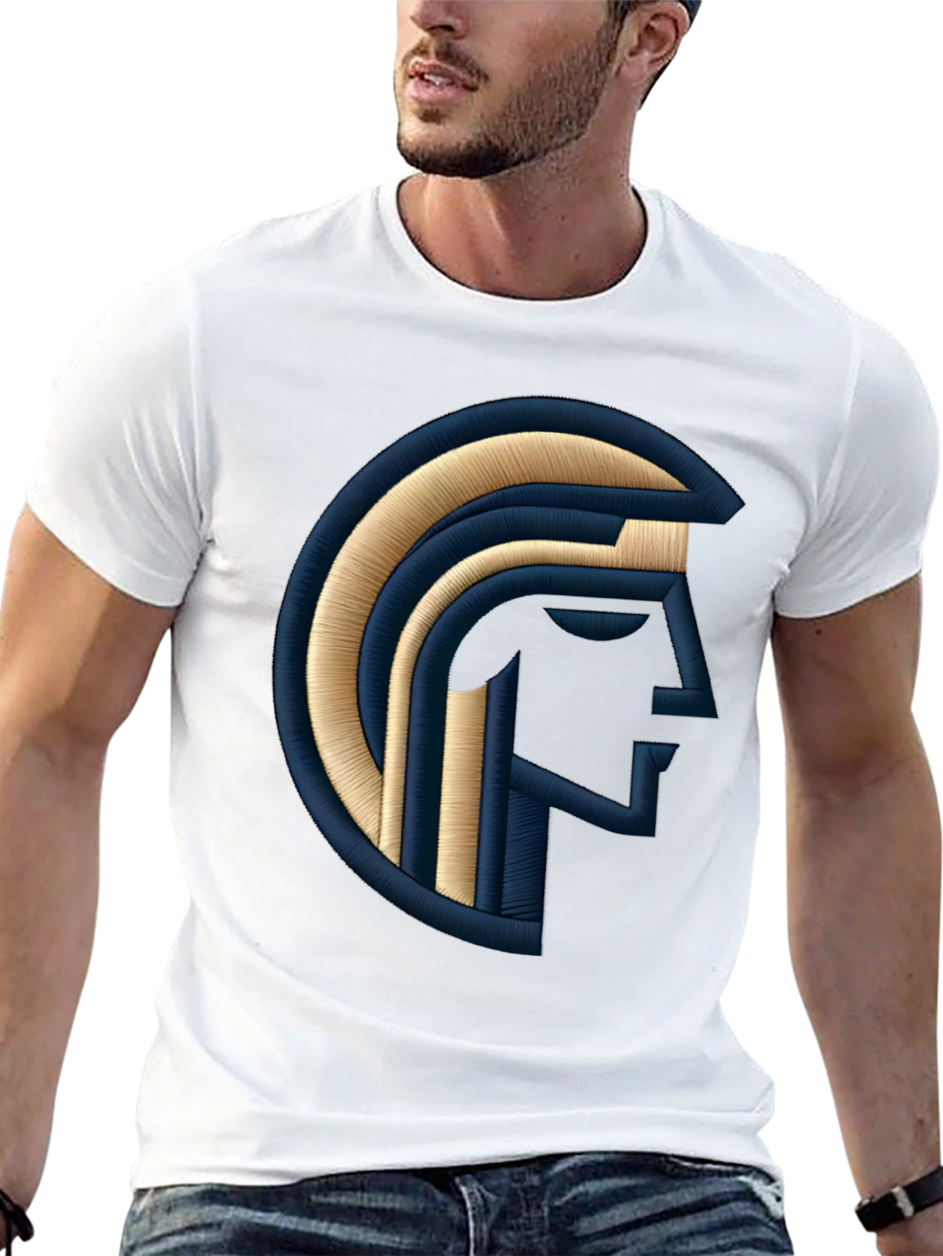 Embroidered Spartan Graphic Black T-Shirt