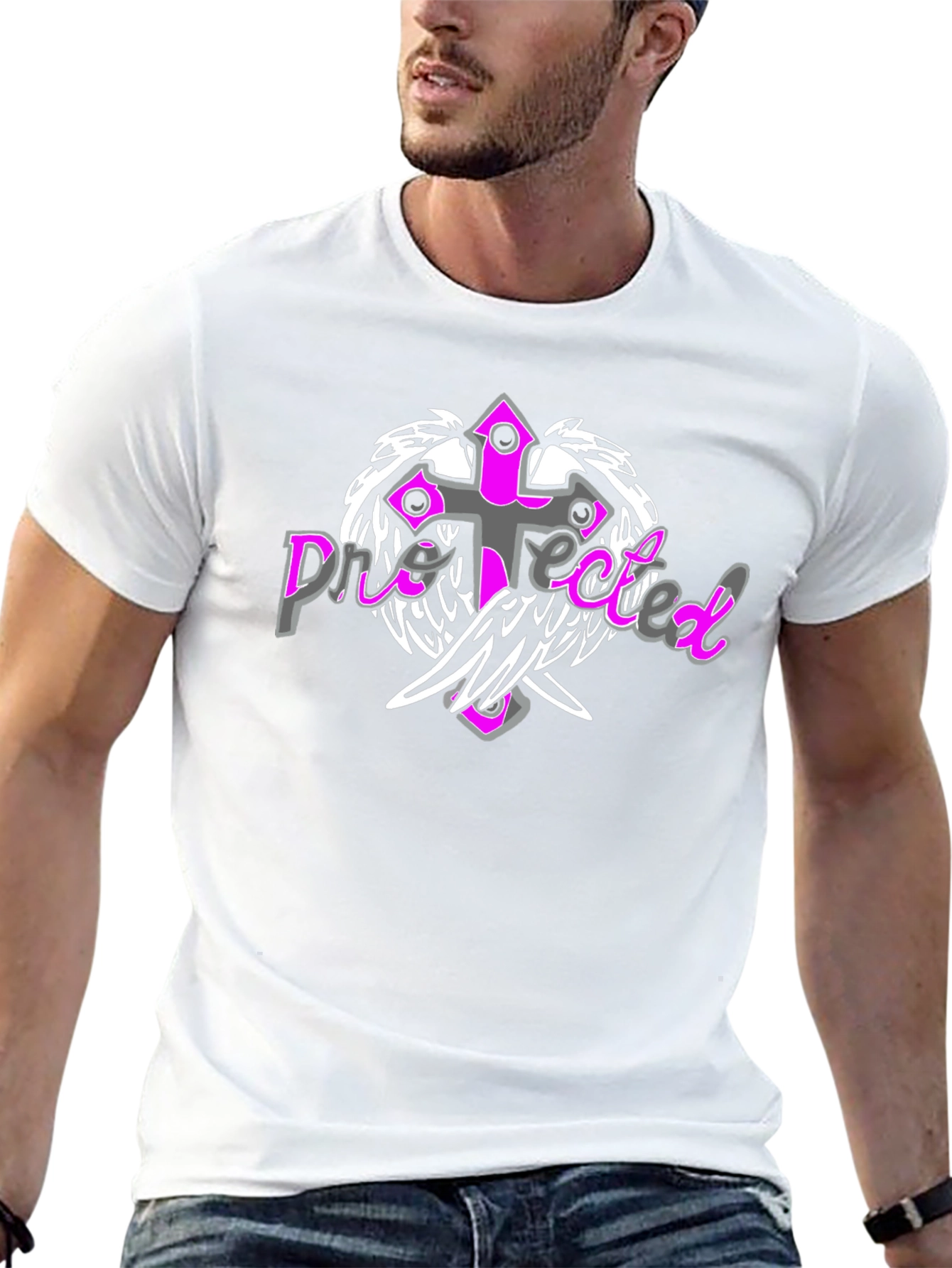 Protected Cross Graphic Tee - Stylish Black Shirt