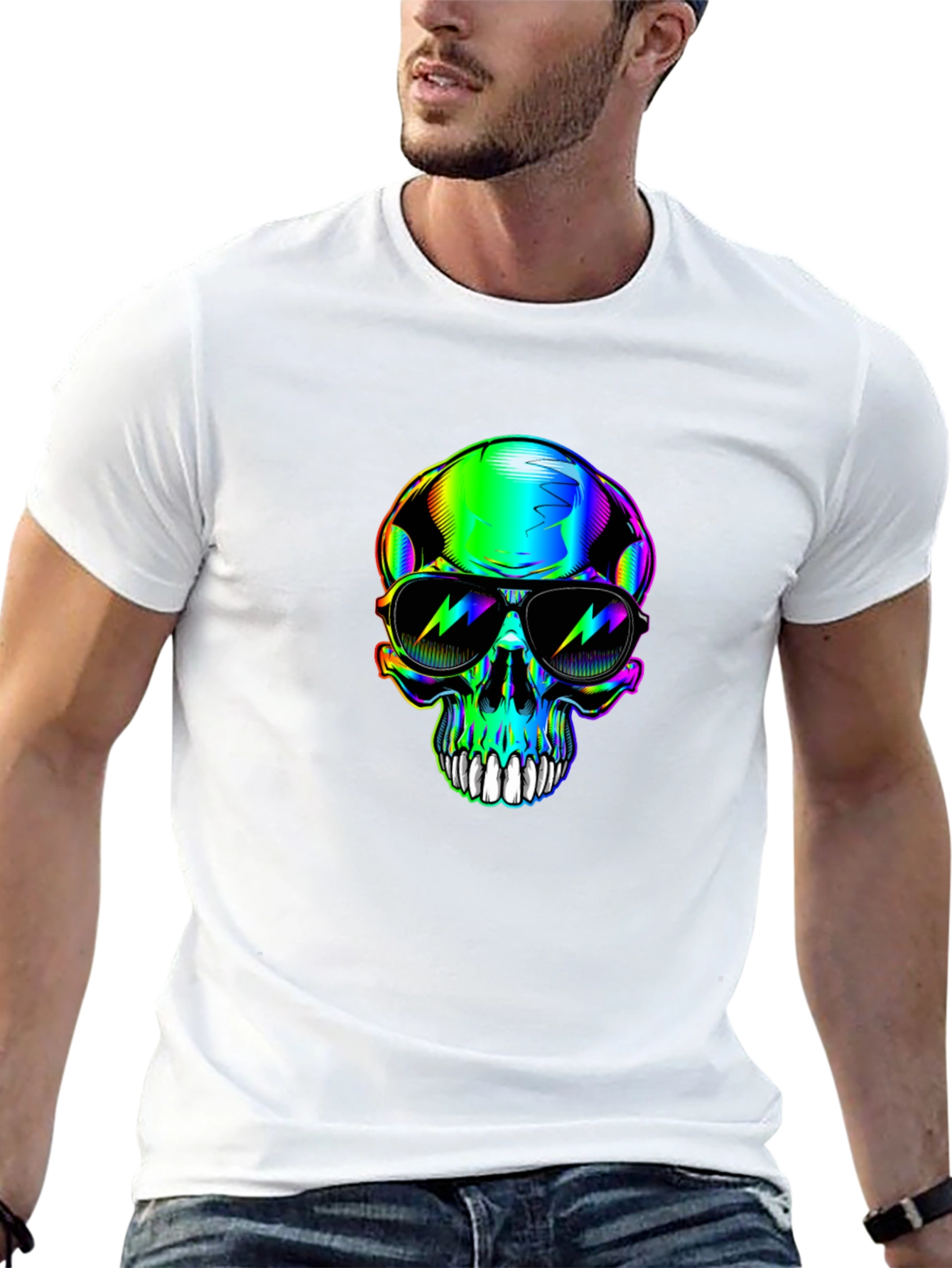 Rainbow Skull Sunglasses Graphic Black T-Shirt