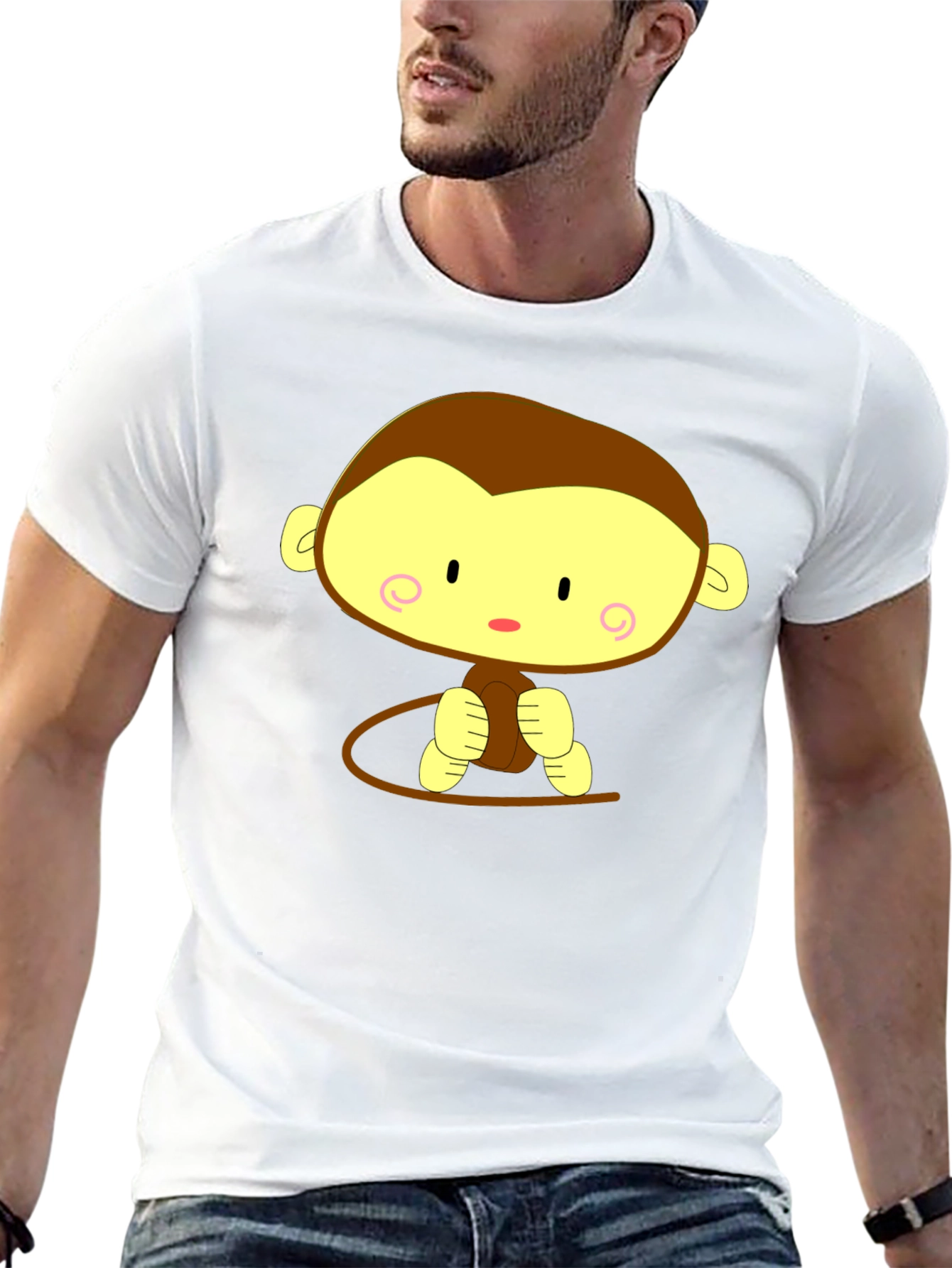 Cute Cartoon Monkey Graphic Tee - Unisex Black T-Shirt