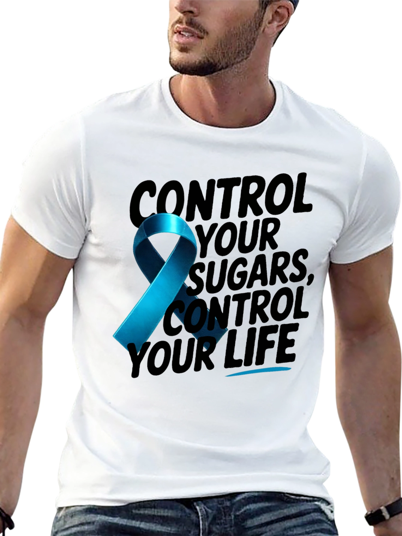 Diabetes Awareness Ribbon Graphic T-Shirt