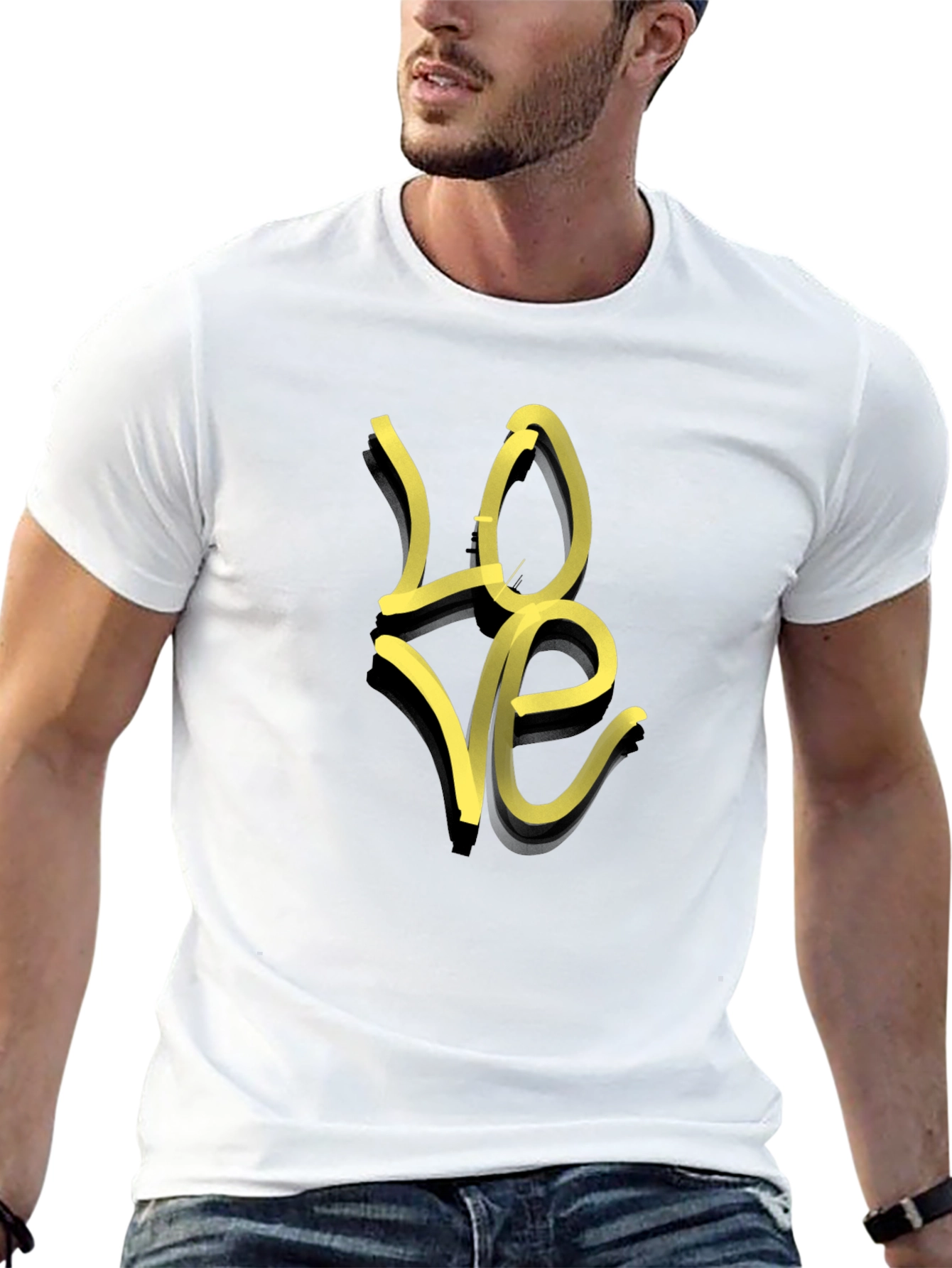 Black T-Shirt with Yellow LOVE Graphic
