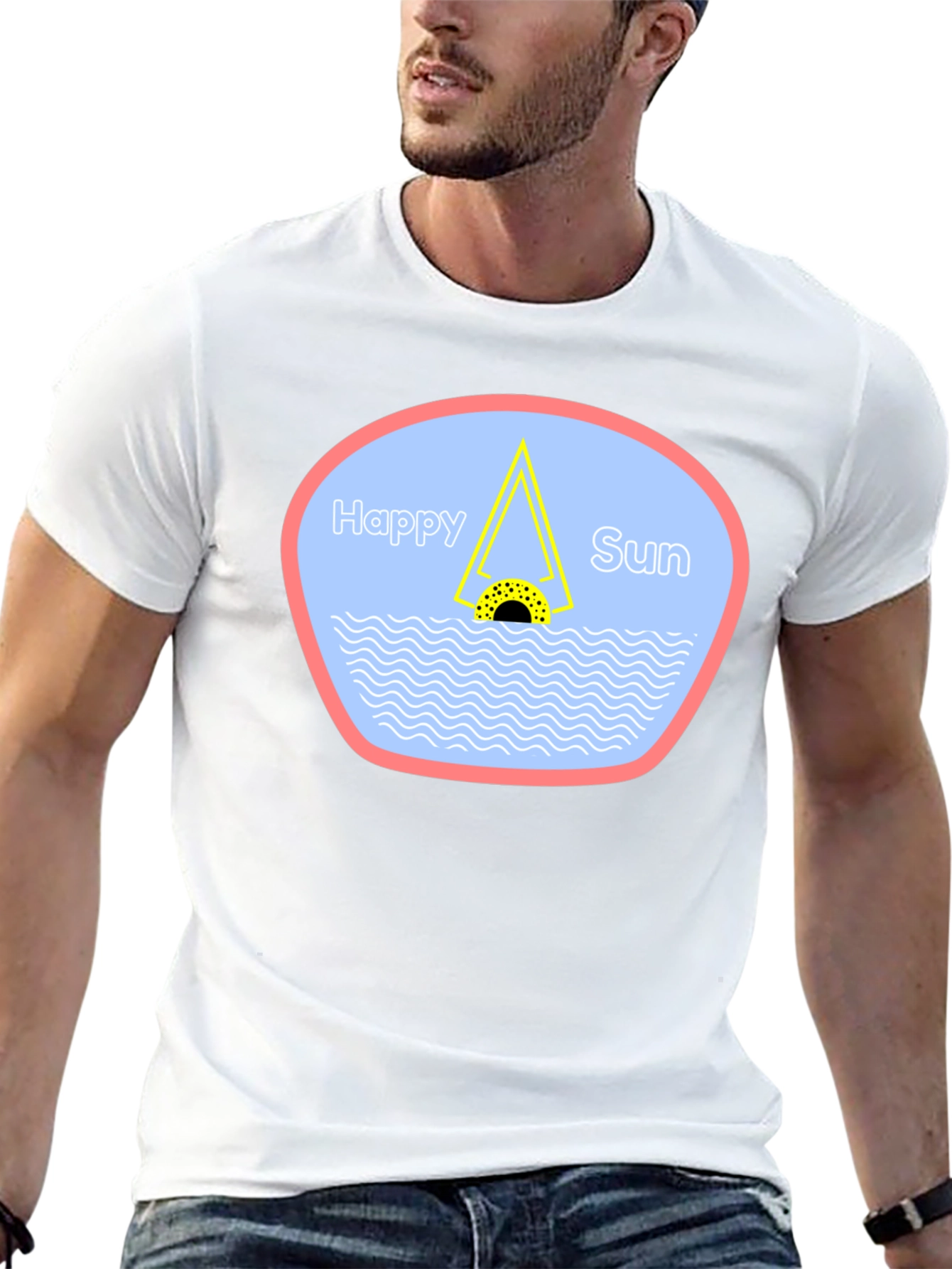 Happy Sun Graphic Tee - Black Cotton T-Shirt