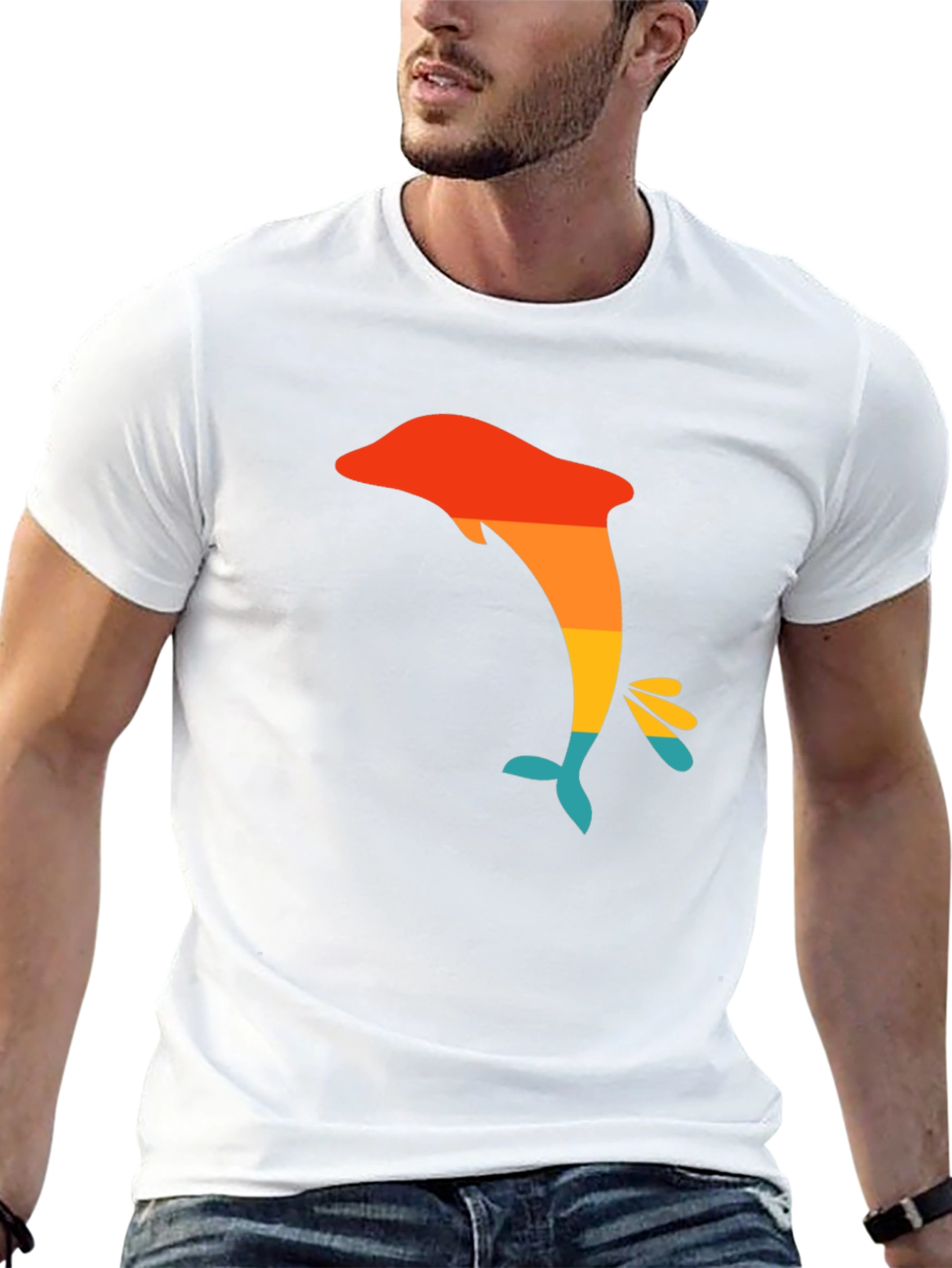 Retro Dolphin Graphic Tee - Black Casual T-Shirt