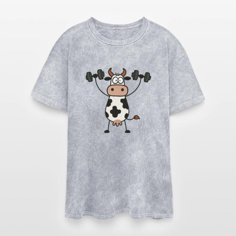 Funny cow with dumbbells workout fitness bodybuild