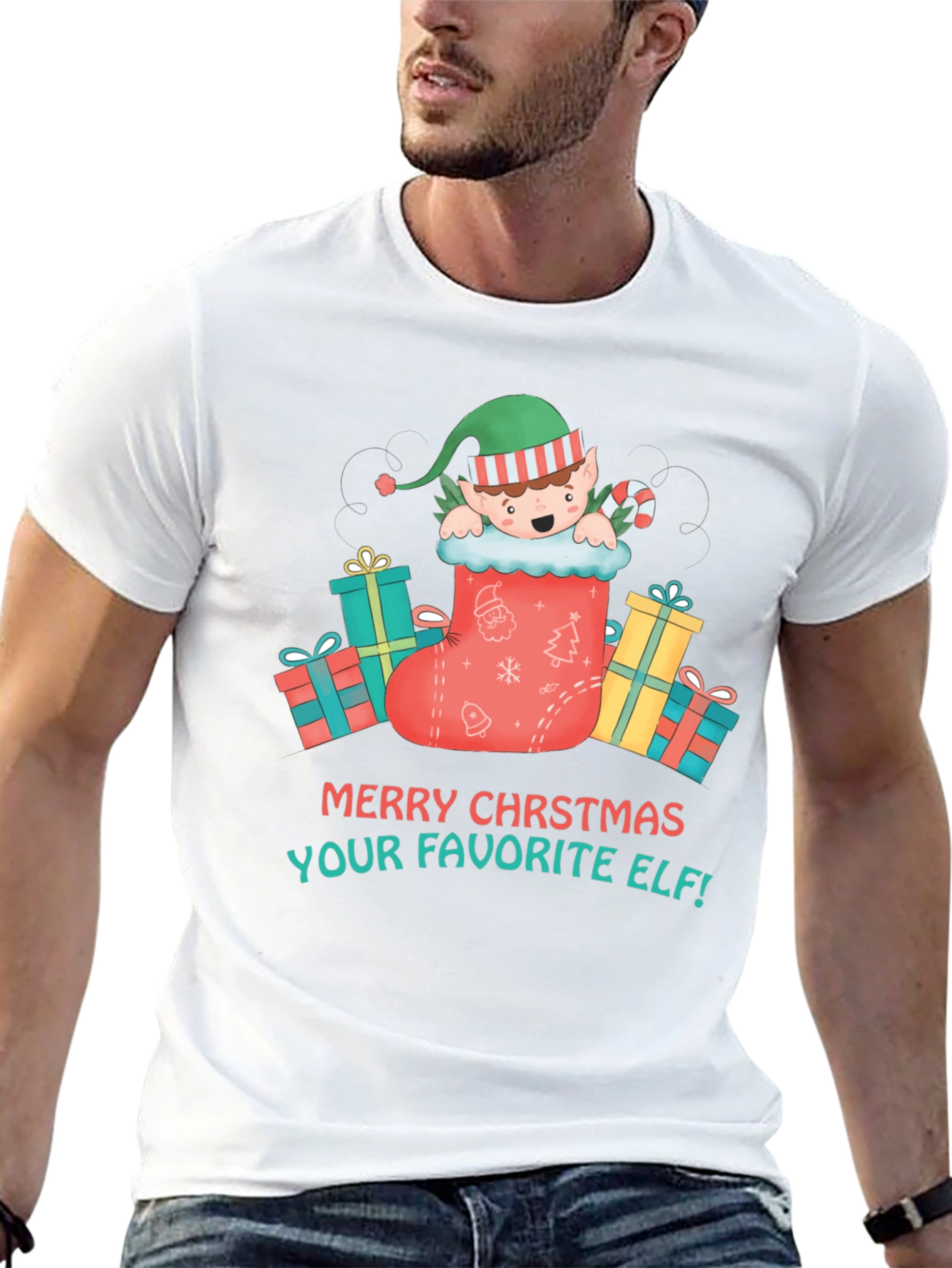 Merry Christmas Elf Graphic T-Shirt