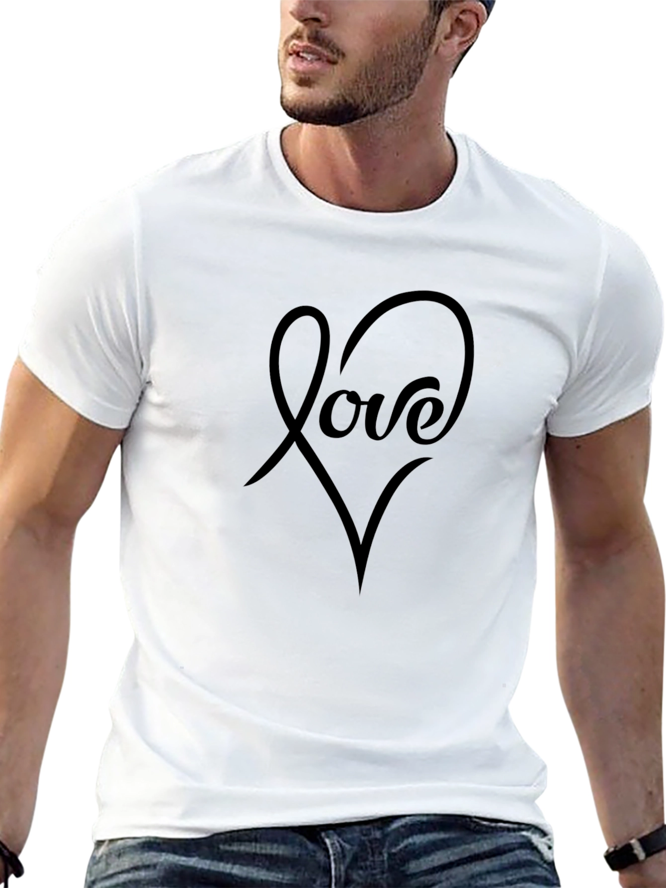 Love Heart Graphic Tee - Black Casual T-Shirt
