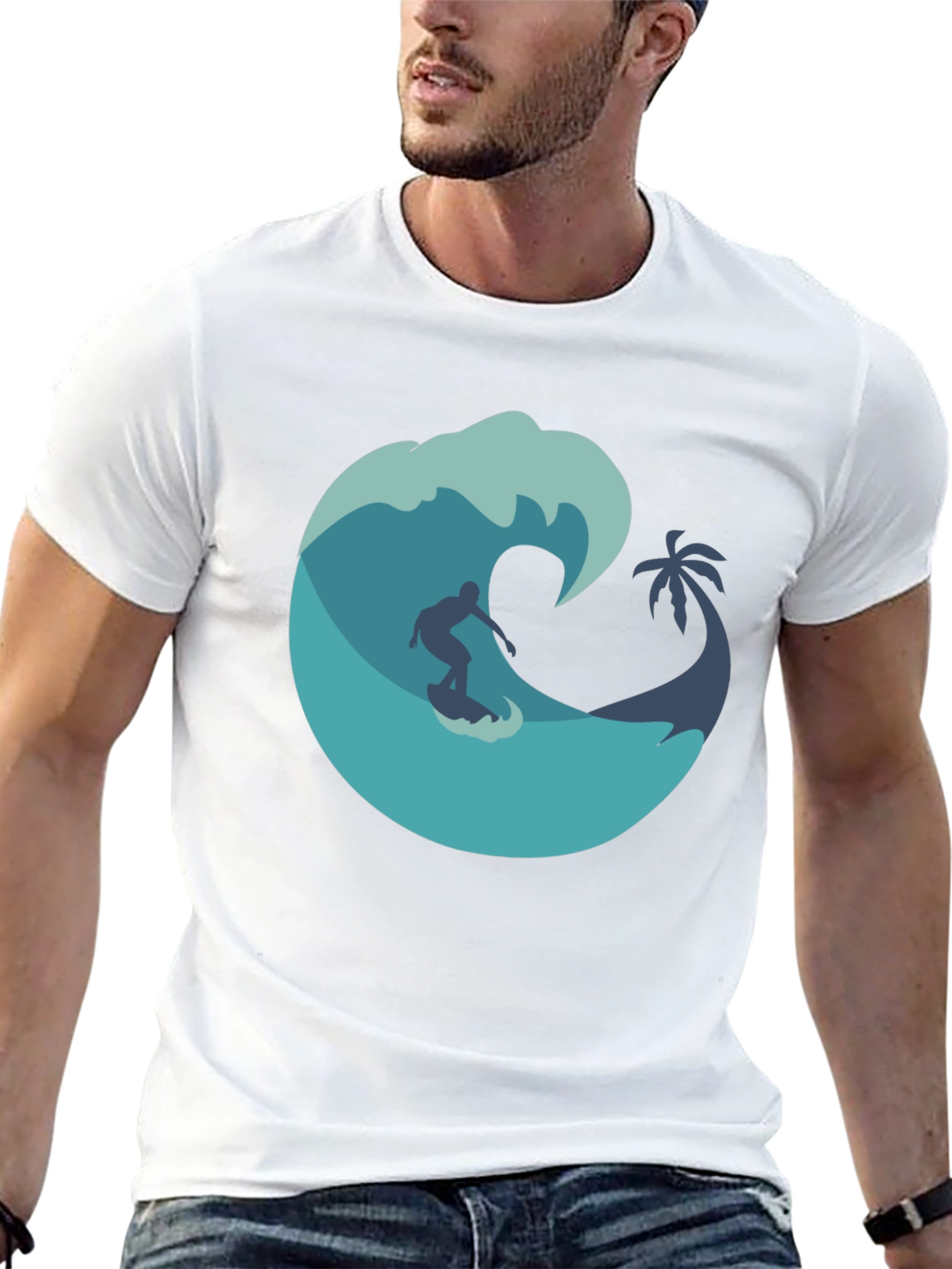Surfer Wave Graphic Black T-Shirt