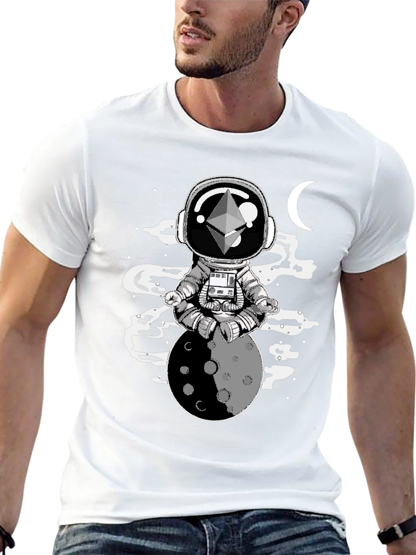Astronaut Moon Meditation T-Shirt - Black