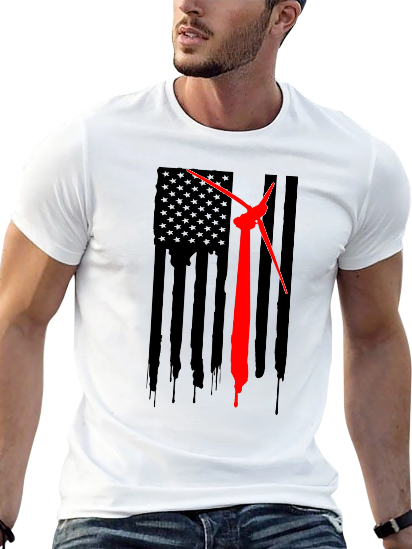 American Flag Wind Turbine T-Shirt - Patriotic Design
