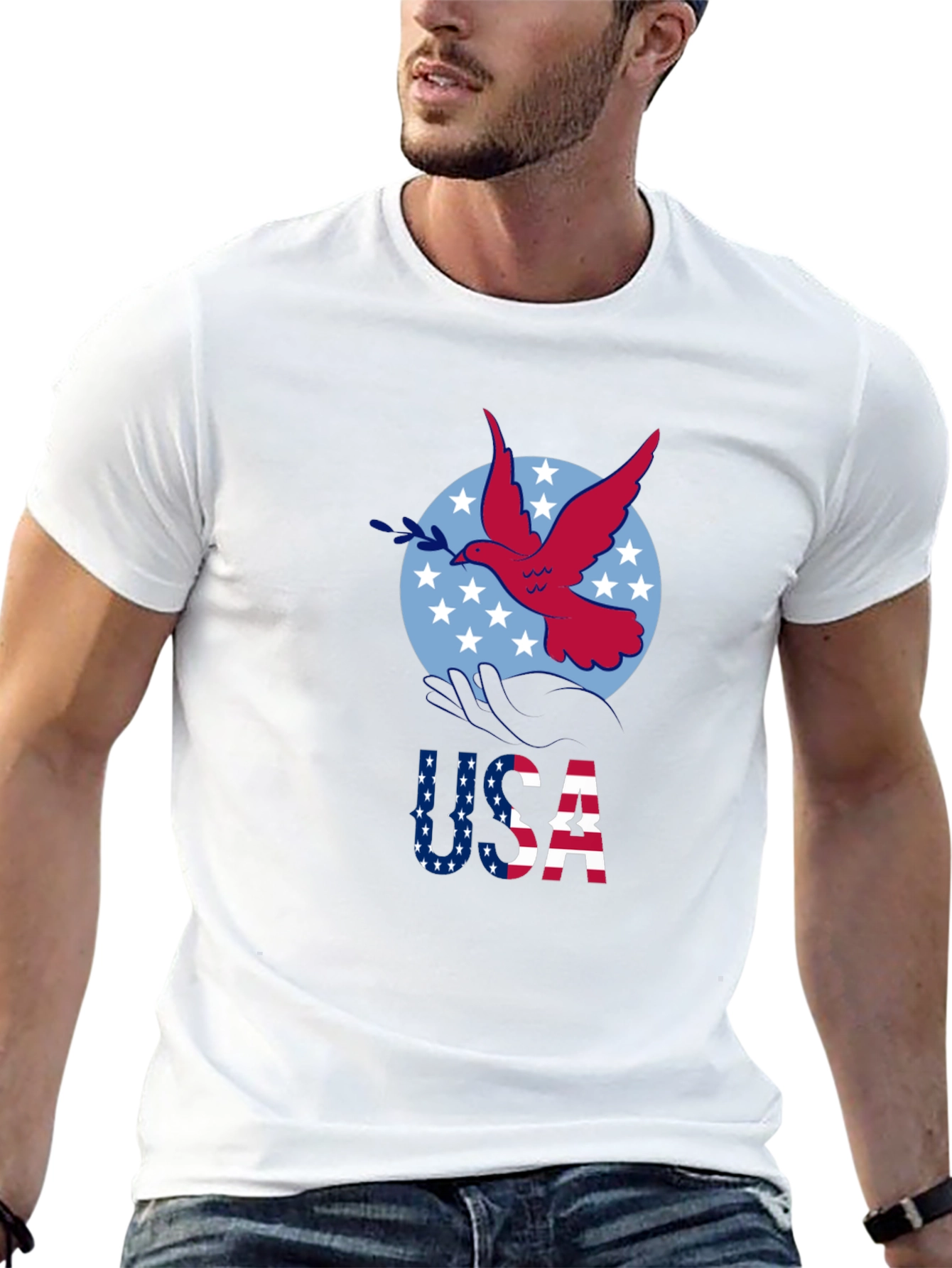 USA Dove Graphic Print Black T-Shirt