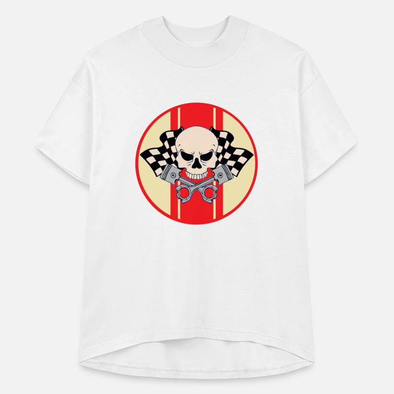 Red racing stripe pirate skull and pistons