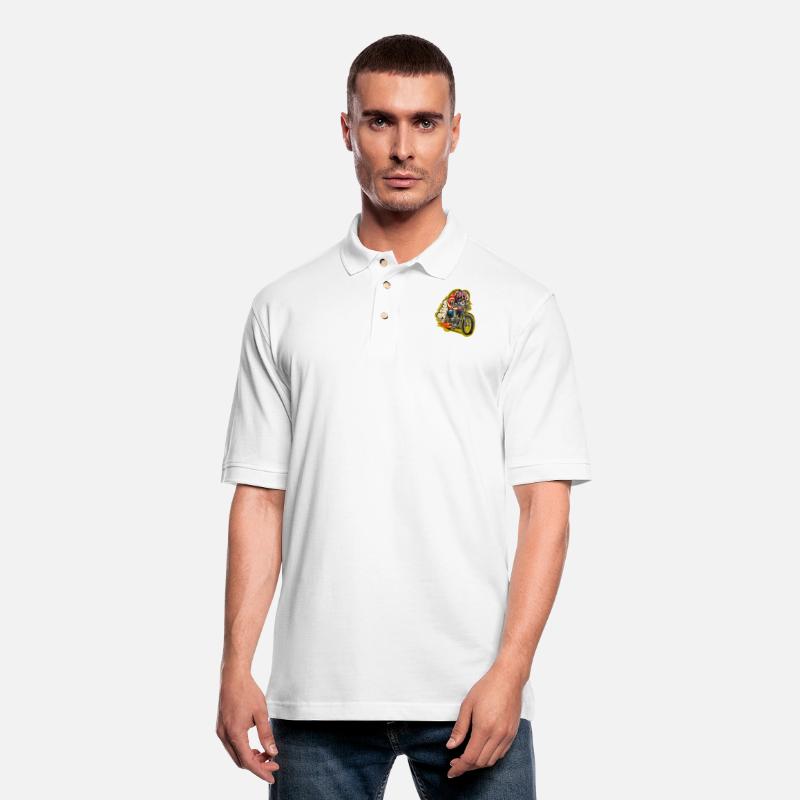 Skull riding a classic motorcycle