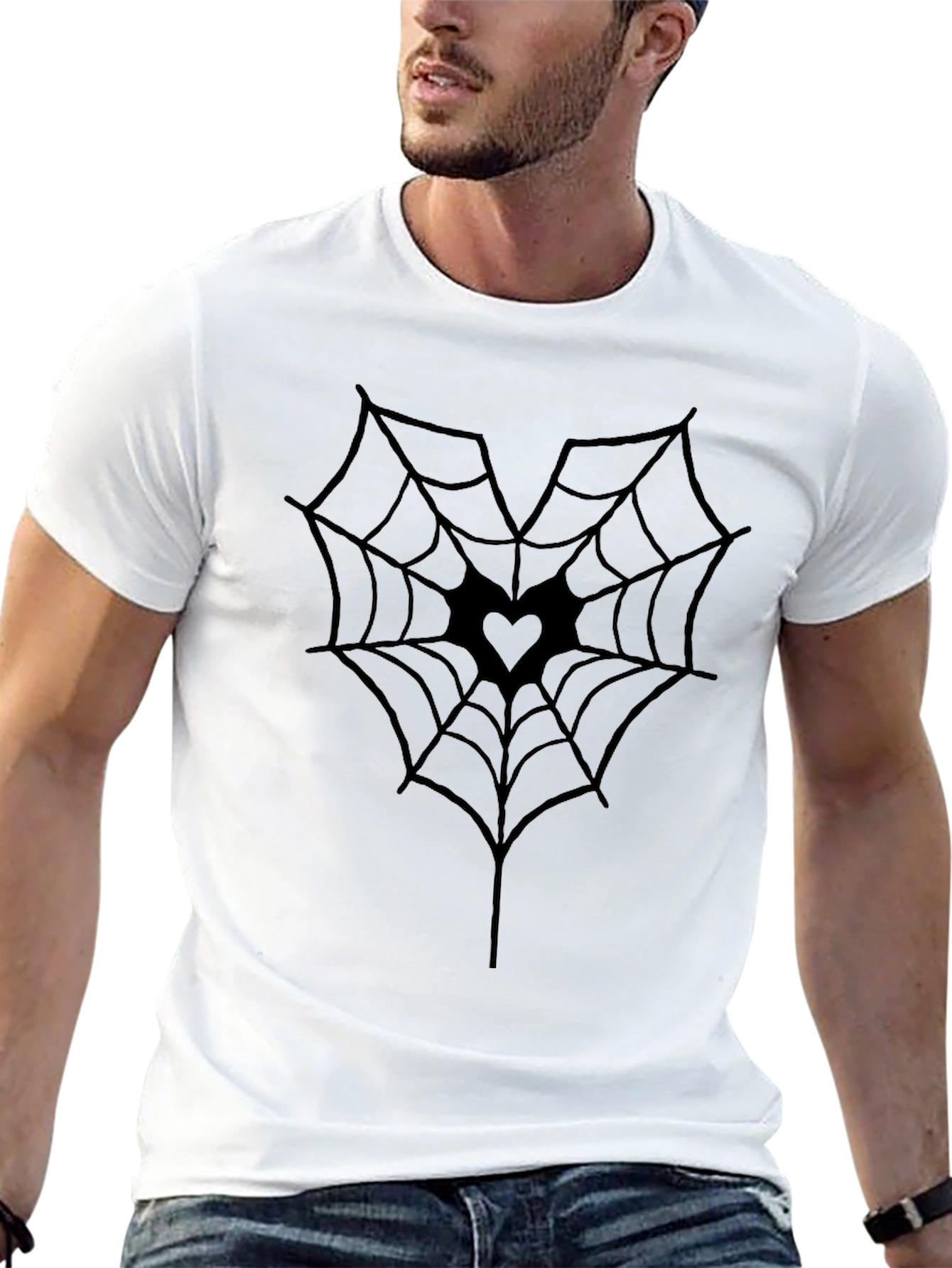 Gothic Heart Spider Web Tee - Stylish Black T-Shirt