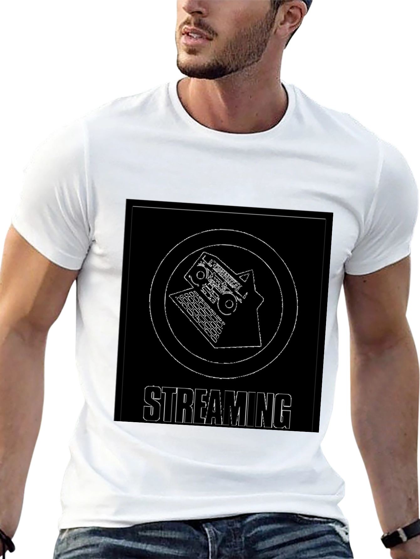 Streaming Graphic Tee - Black Cotton T-Shirt