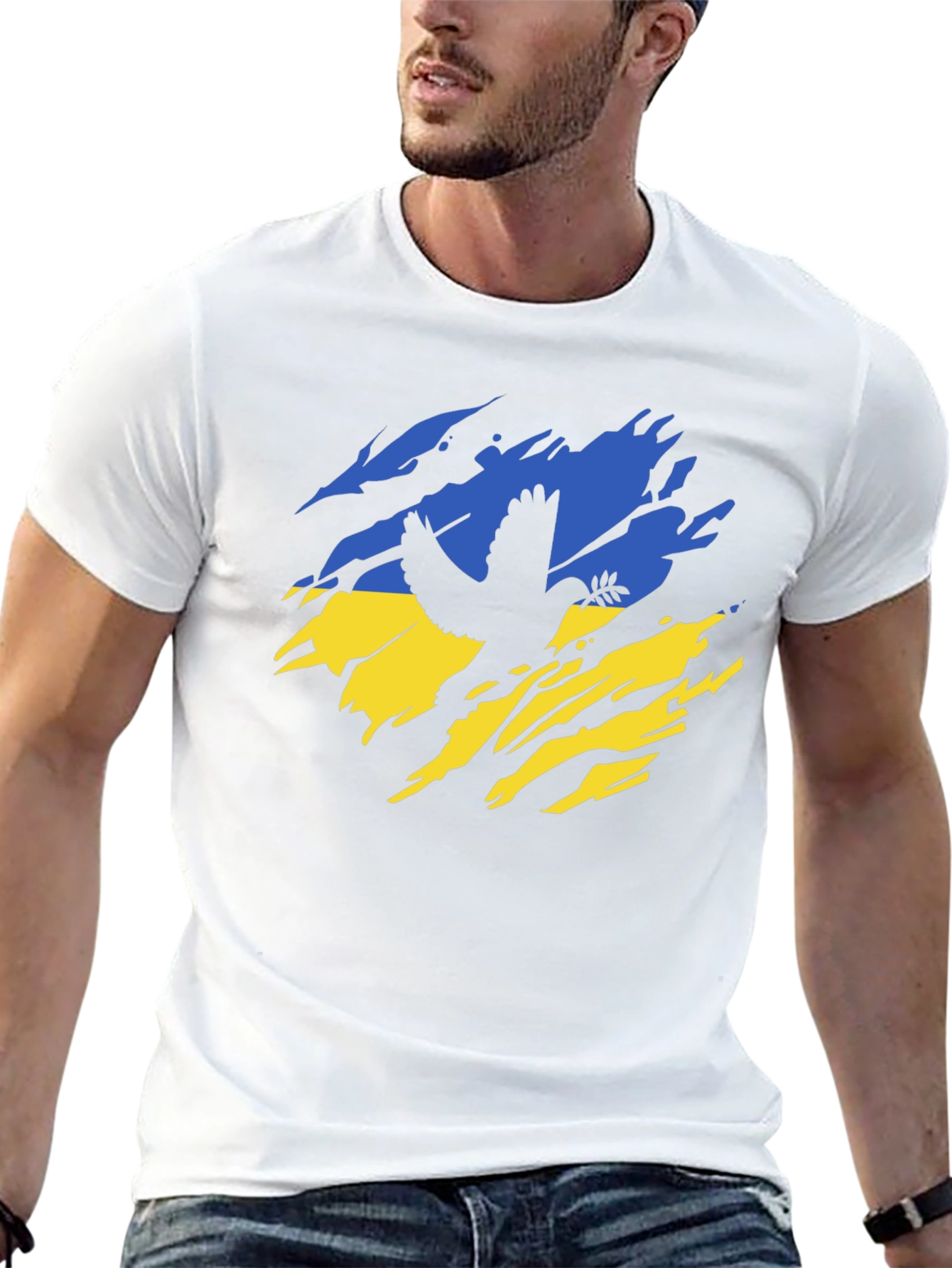 Ukraine Flag Peace Dove Mens Black T-Shirt