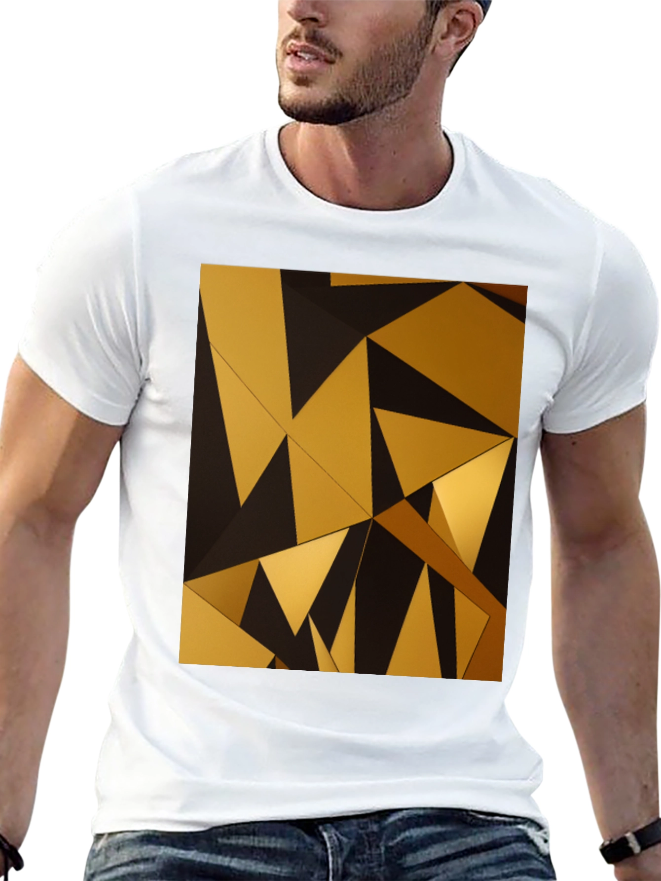 Geometric Gold Triangle Black T-Shirt