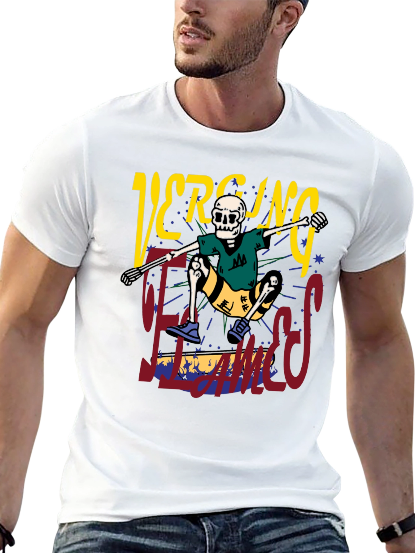 Skateboarding Skeleton Graphic Tee - Black Cotton Shirt