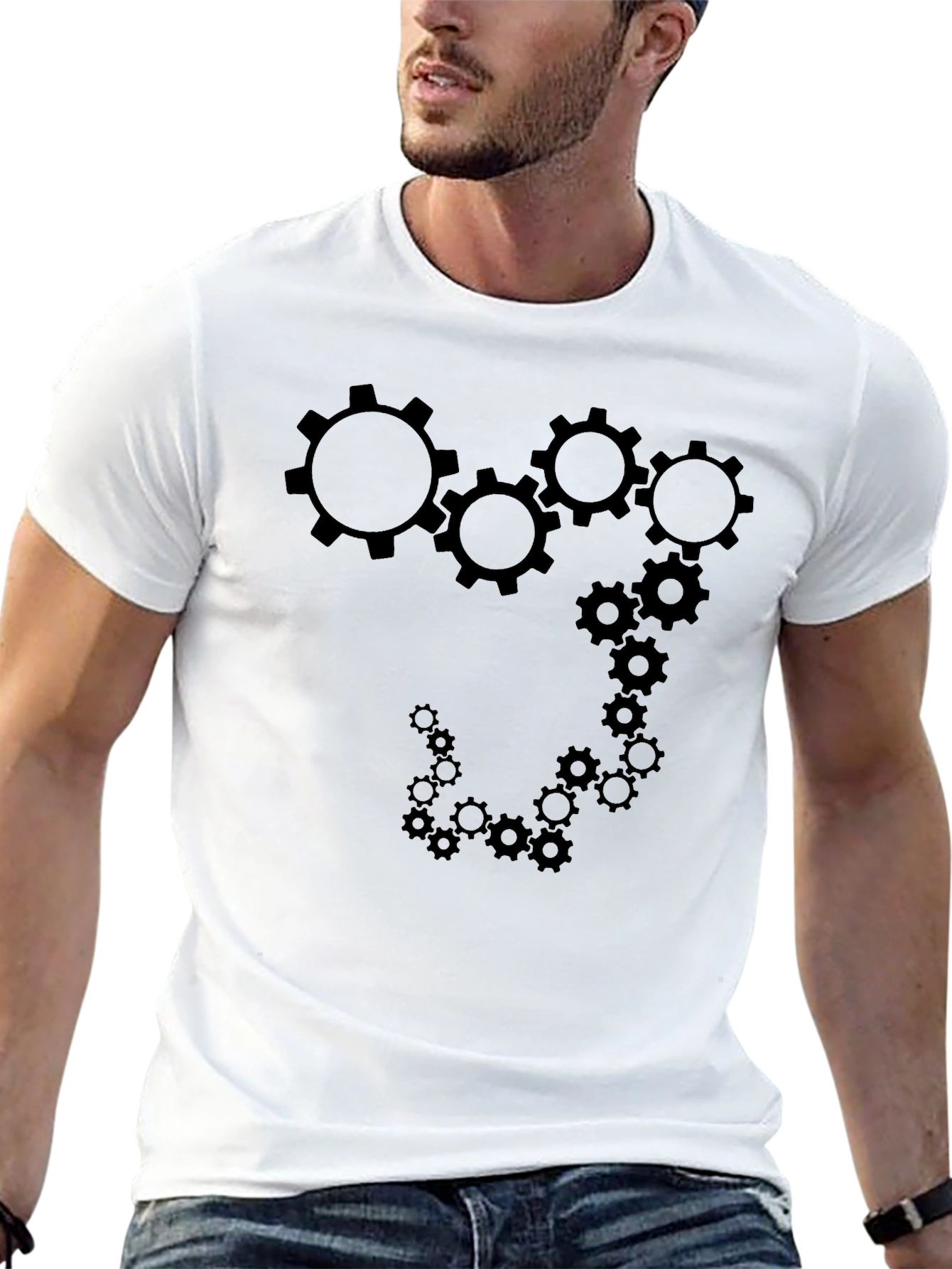 Cogwheel Gears Design Black T-Shirt
