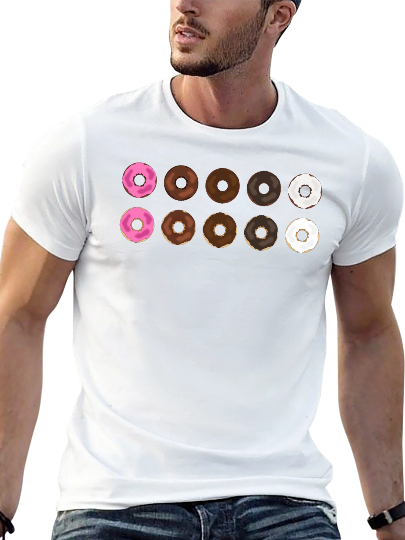 Donut Pattern Black T-Shirt Casual Wear