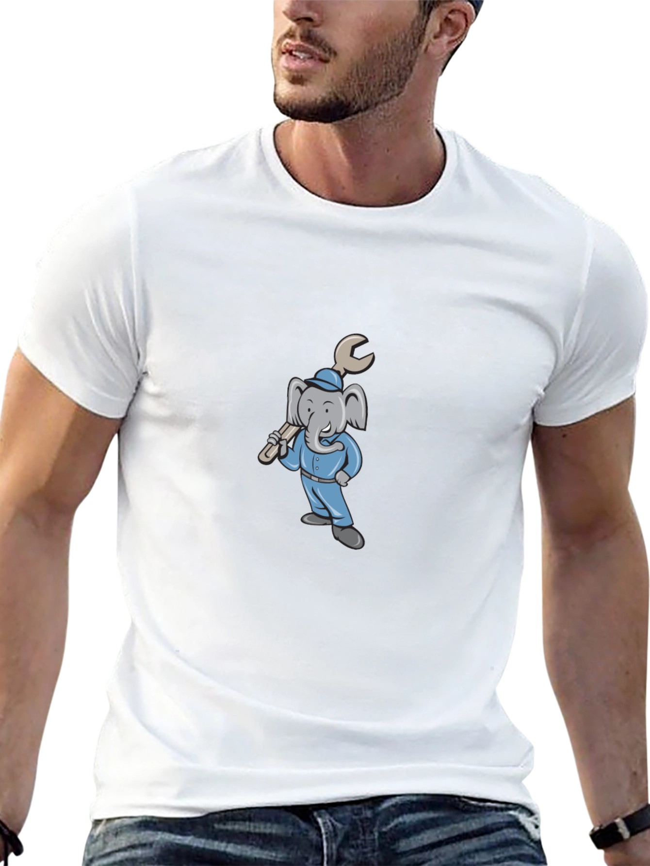 Cartoon Elephant Mechanic Graphic Tee