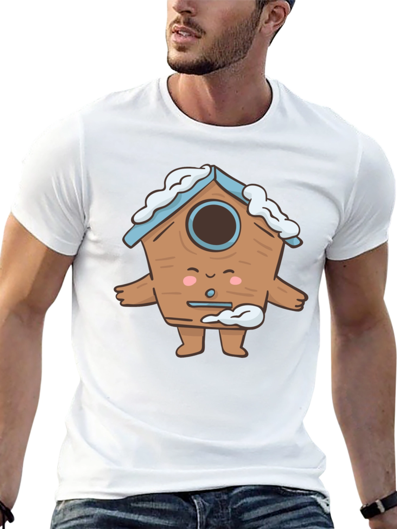Cute Birdhouse Character T-Shirt - Black