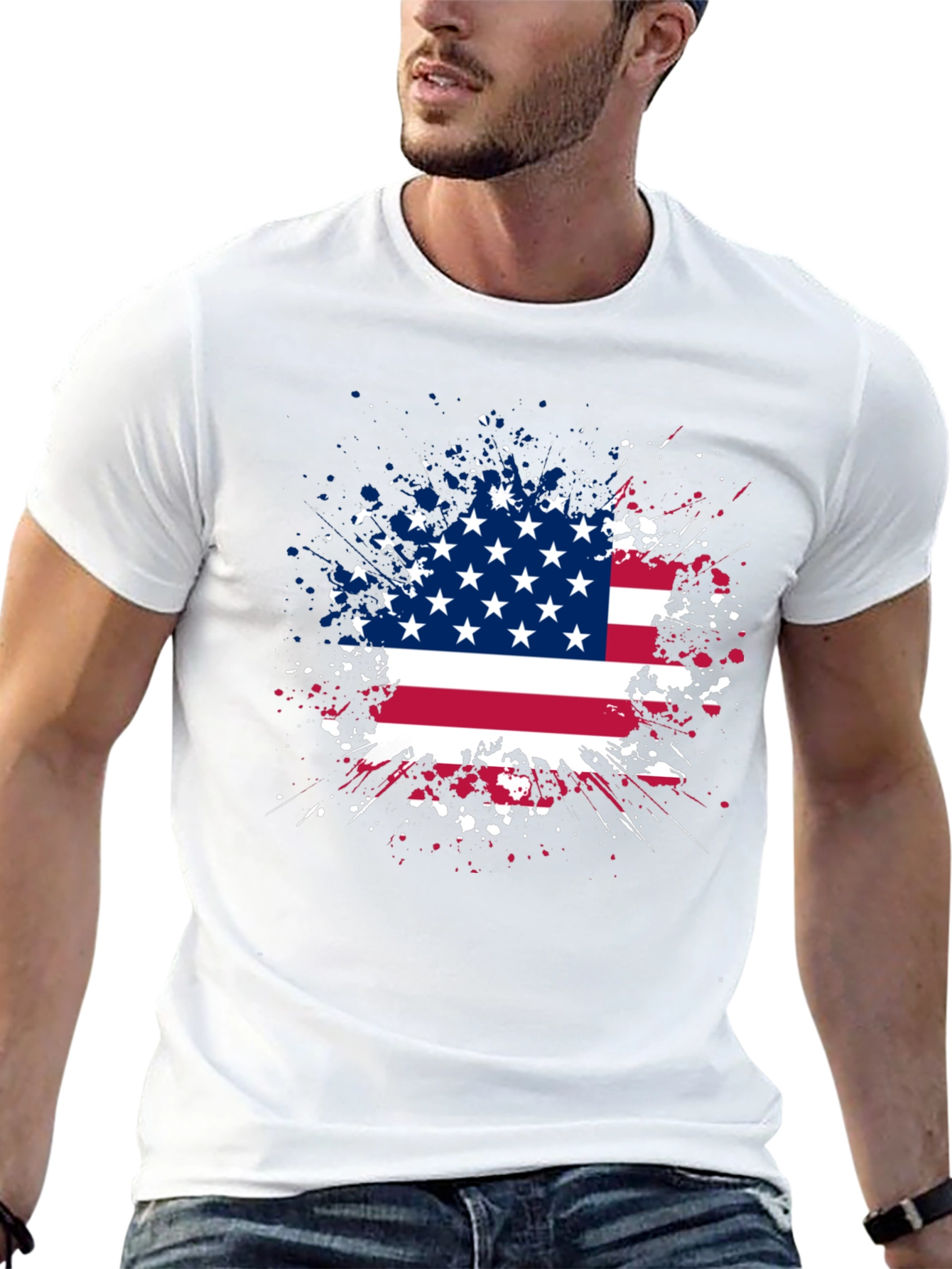 American Flag Splatter Graphic Tee - Patriotic Style
