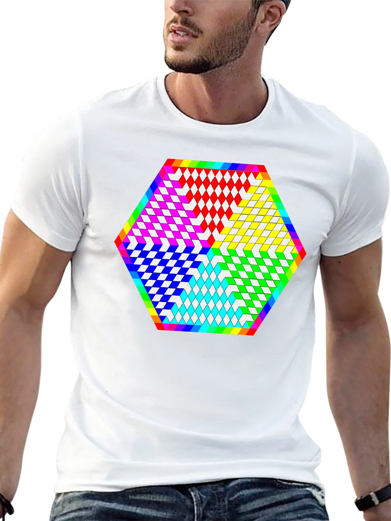 Geometric Diamond Pattern Tee - Black