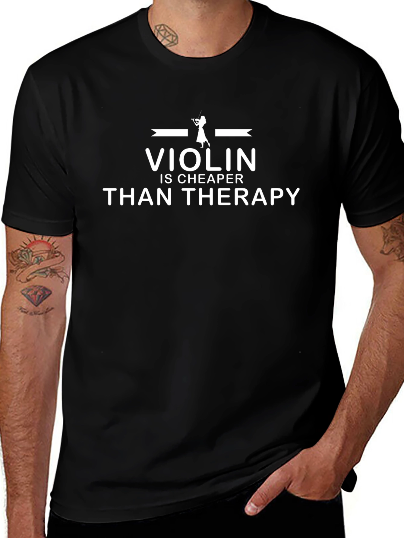 Violin Cheaper Than Therapy - Black T-Shirt