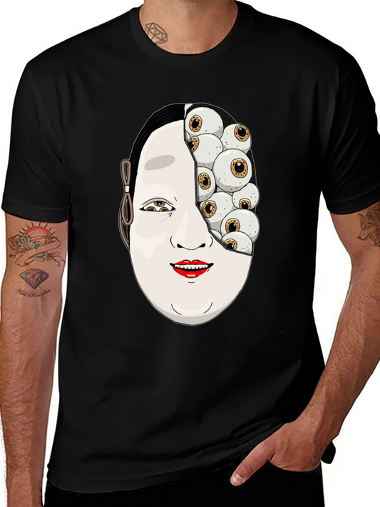 Creepy Eye Mask Graphic Tee - Unique Horror Shirt