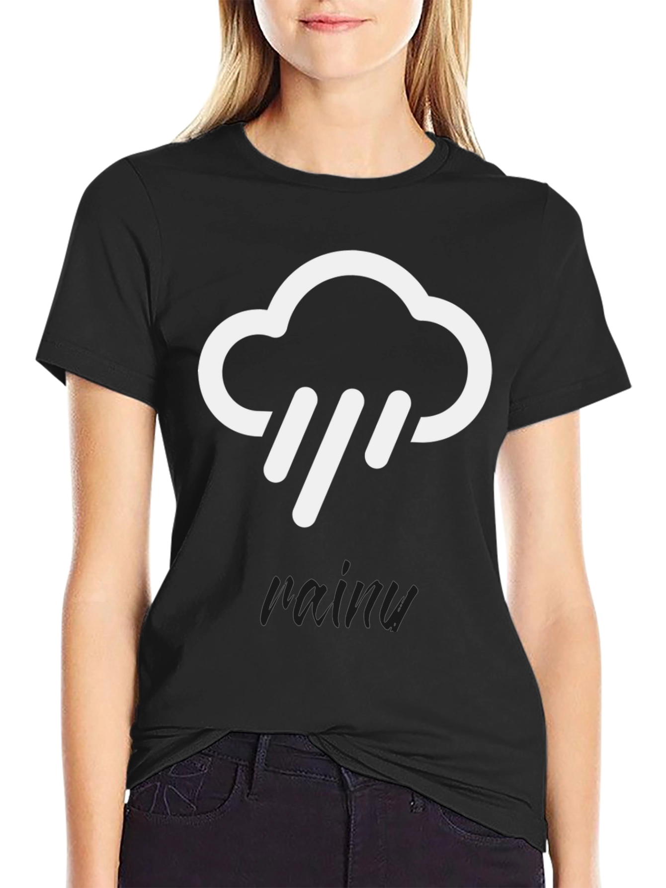 Rainy Cloud Graphic Tee - Black Cotton T-Shirt