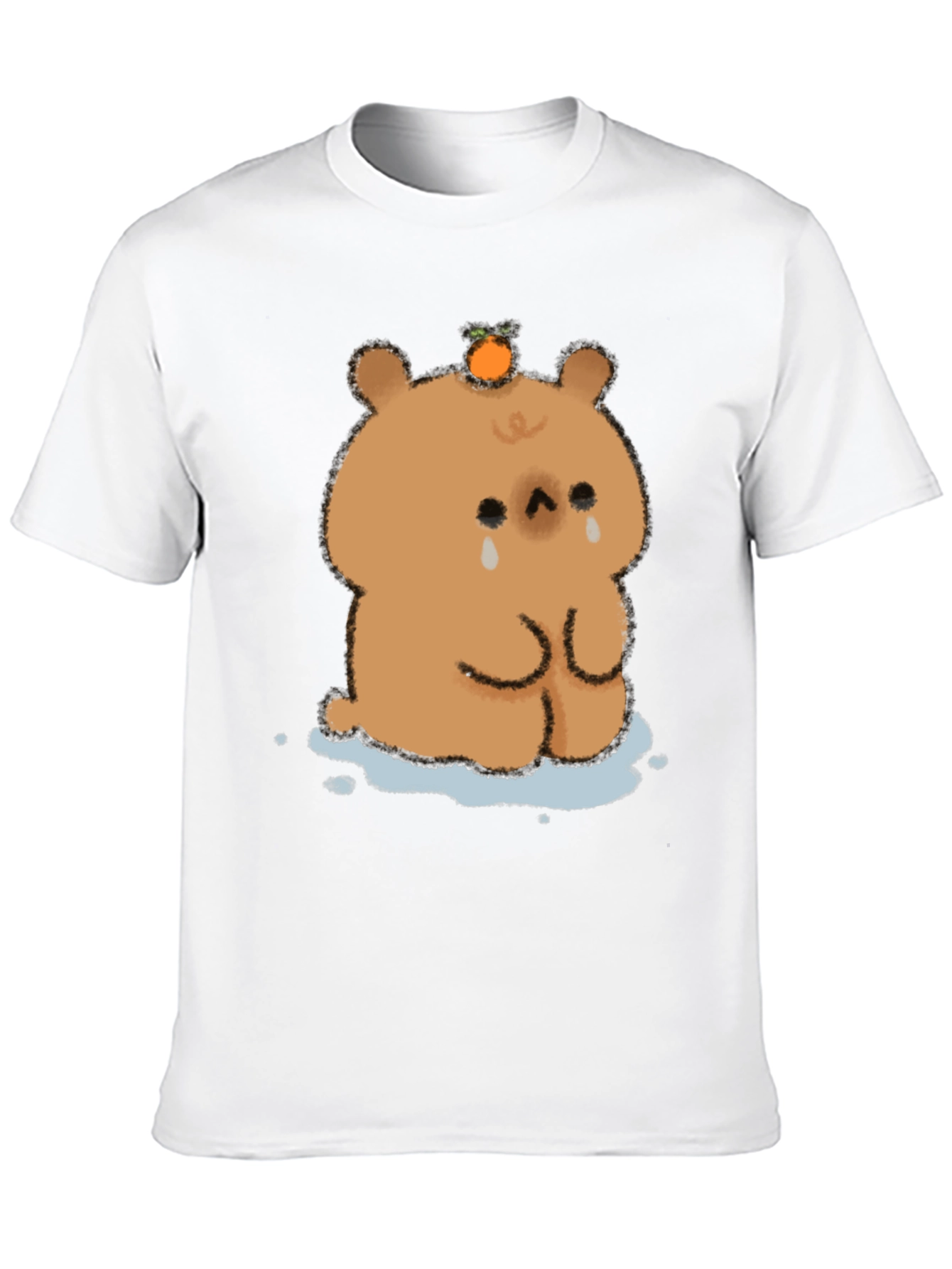 Sad Bear Orange Head Black T-Shirt