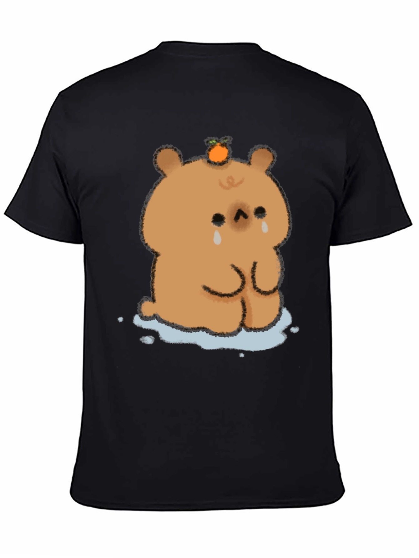 Sad Bear Orange Head Black T-Shirt