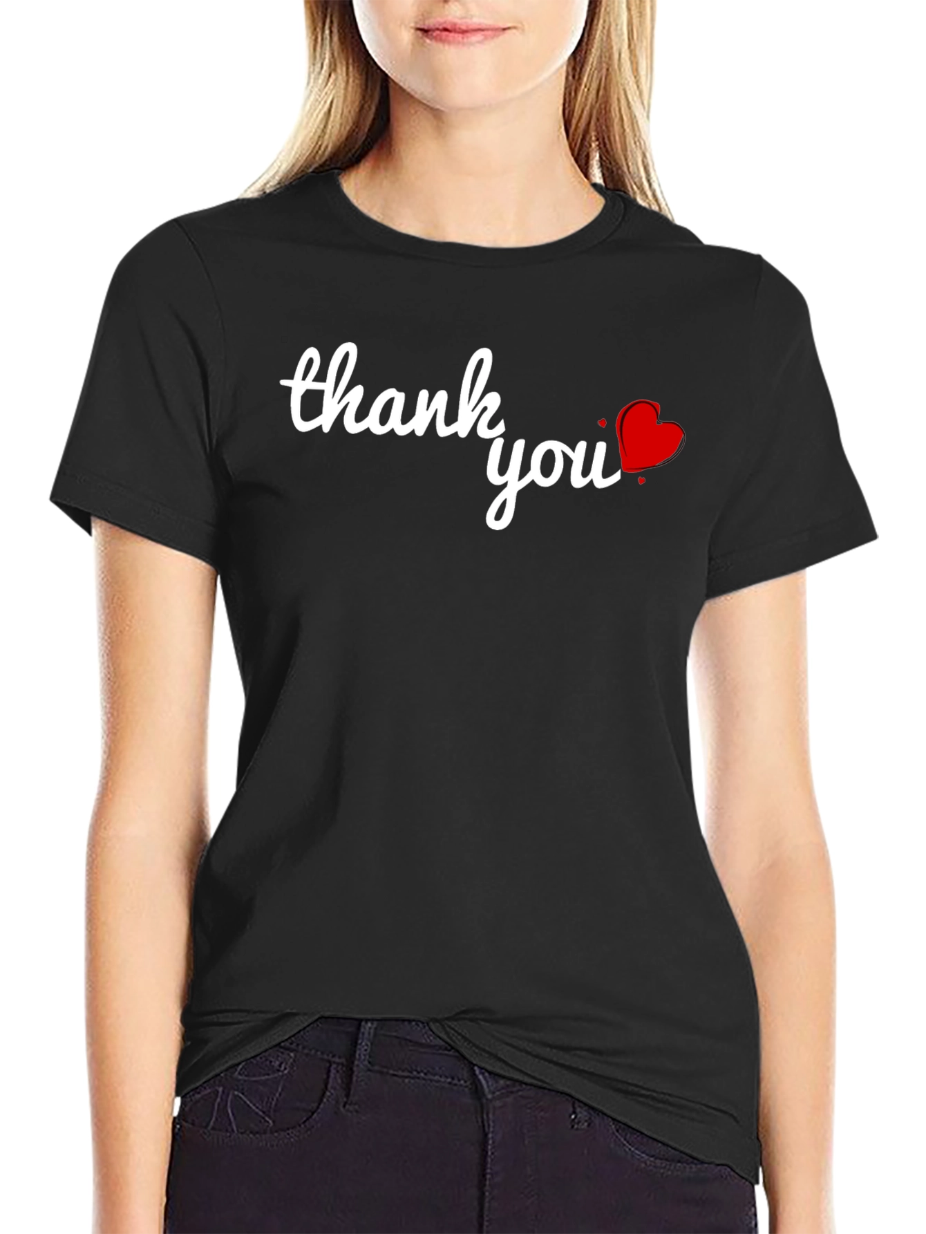 Thank You Heart Graphic Black T-Shirt