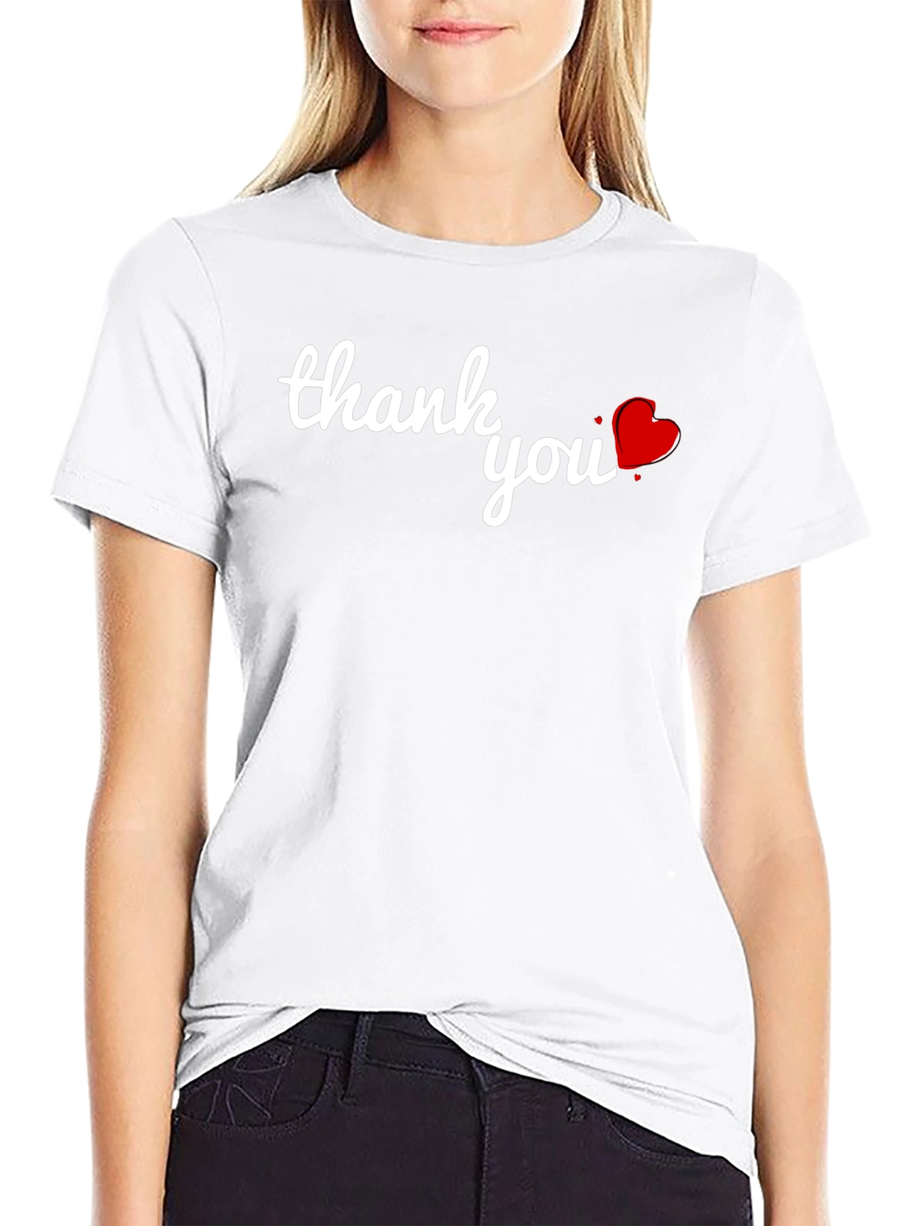 Thank You Heart Graphic Black T-Shirt