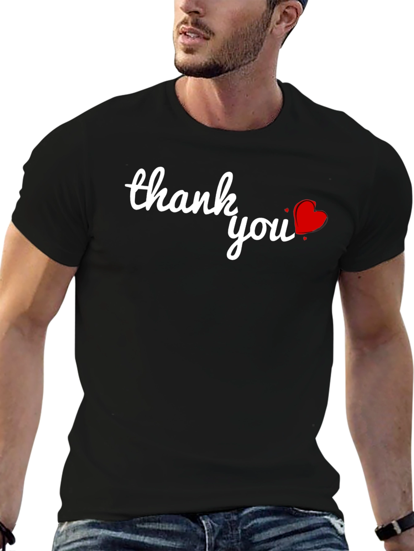 Thank You Heart Graphic Black T-Shirt