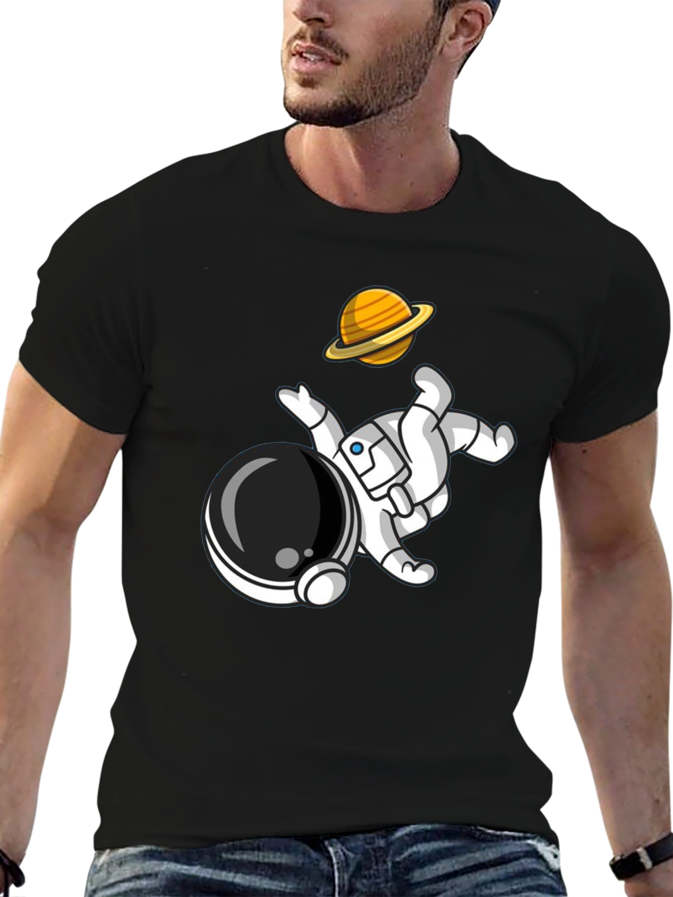 Astronaut & Planet Graphic Tee - Cool Space Design