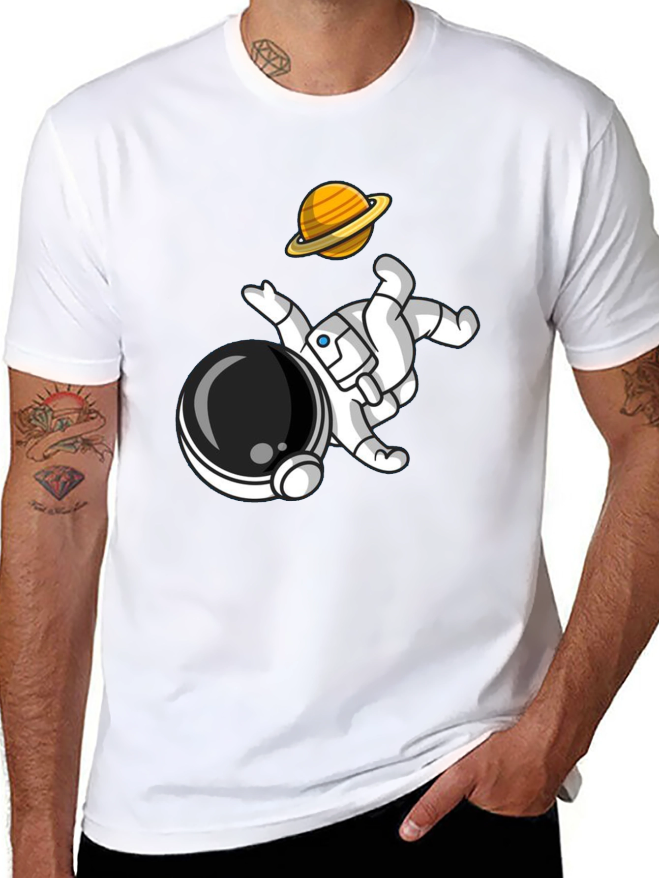 Astronaut & Planet Graphic Tee - Cool Space Design