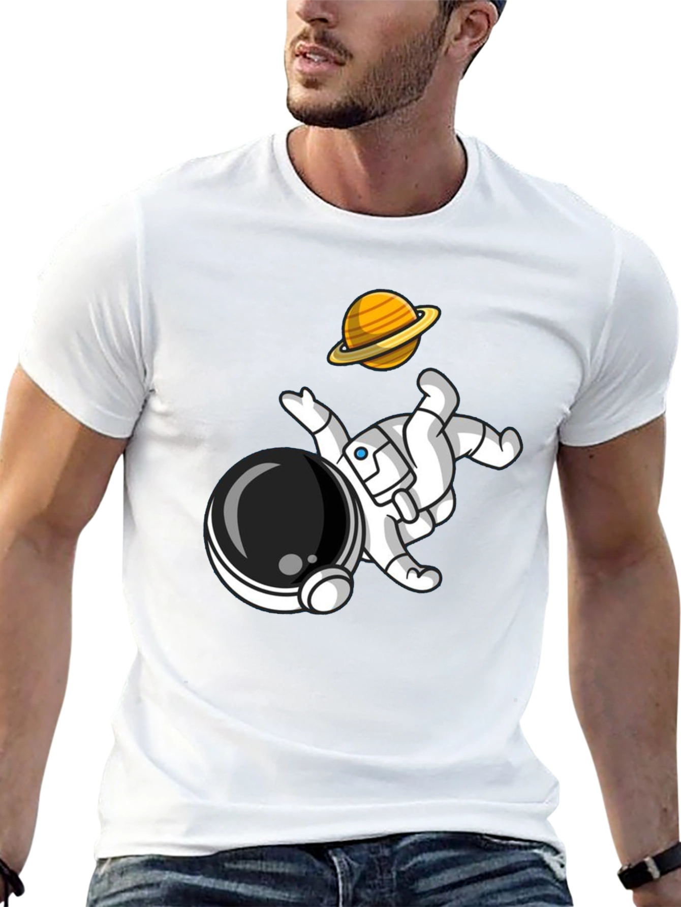 Astronaut & Planet Graphic Tee - Cool Space Design