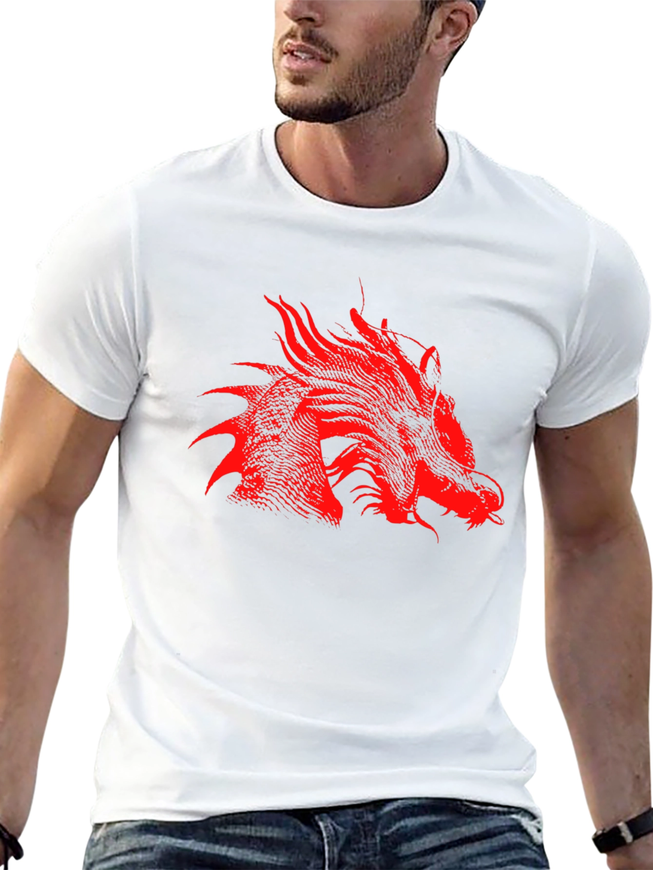 Red Dragon Print Black T-Shirt