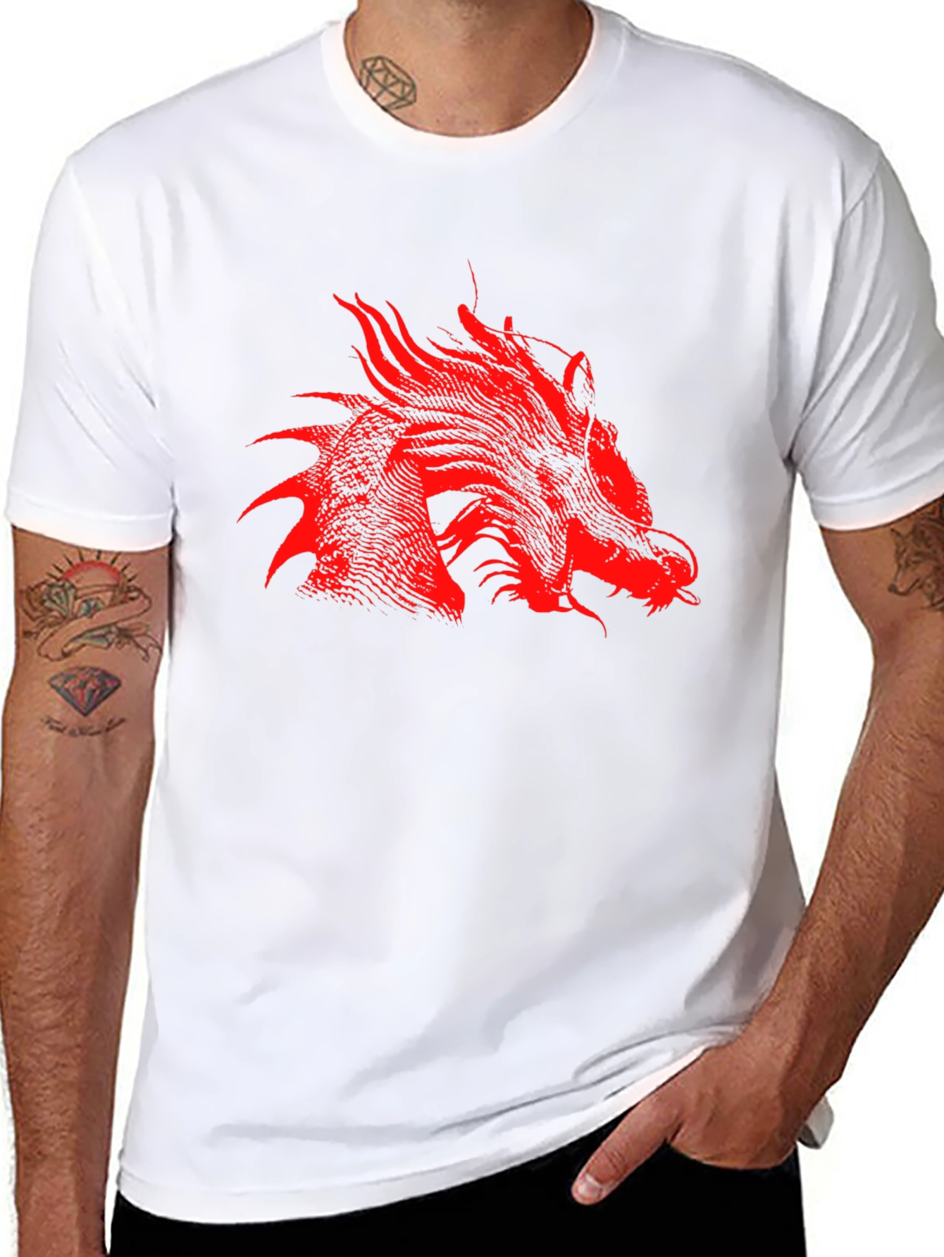 Red Dragon Print Black T-Shirt