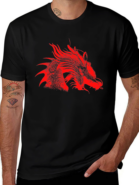 Red Dragon Print Black T-Shirt