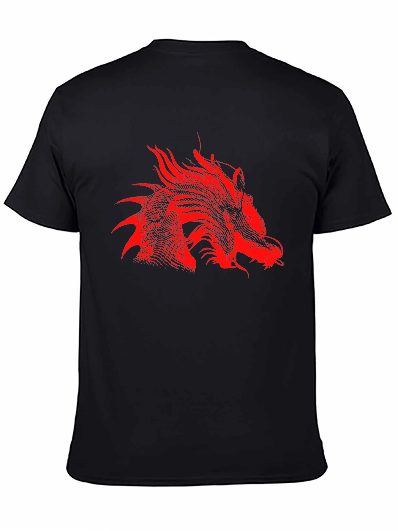 Red Dragon Print Black T-Shirt