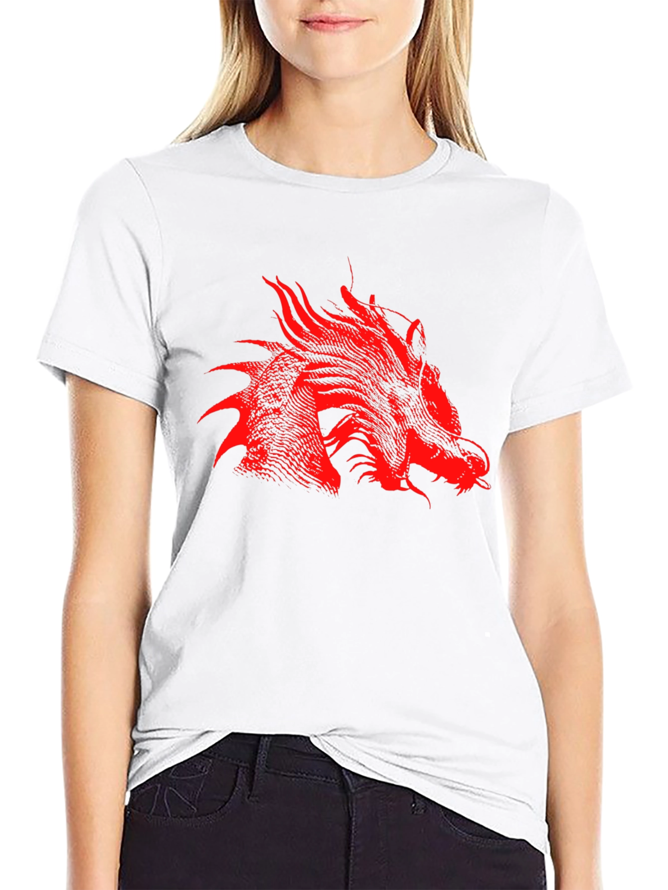 Red Dragon Print Black T-Shirt