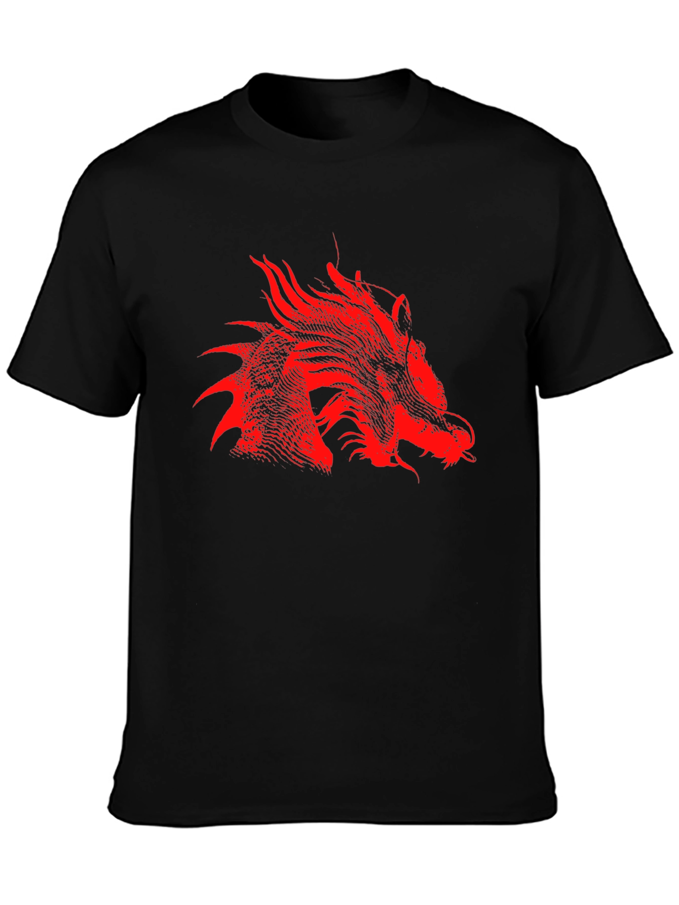Red Dragon Print Black T-Shirt