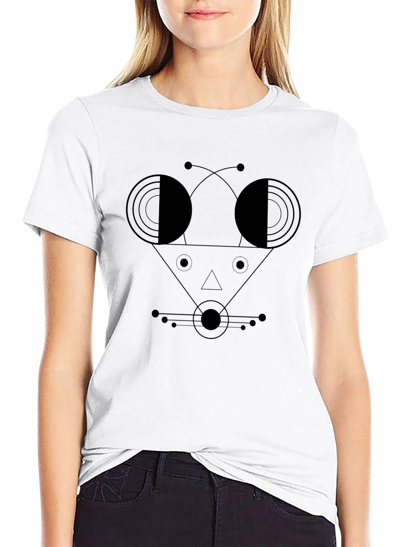 Abstract Geometric Face Black T-Shirt
