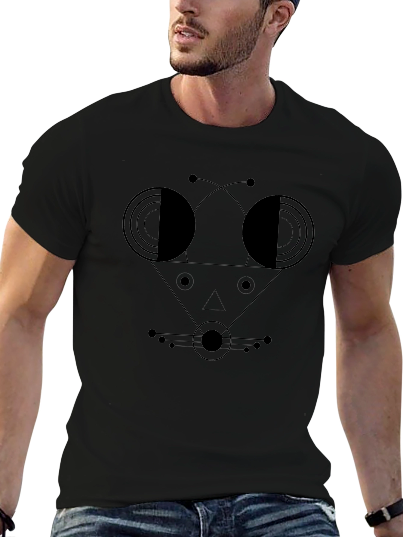 Abstract Geometric Face Black T-Shirt