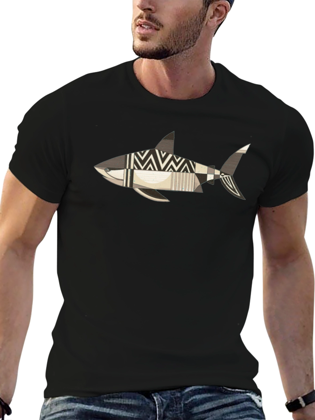 Abstract Shark Graphic Print T-Shirt