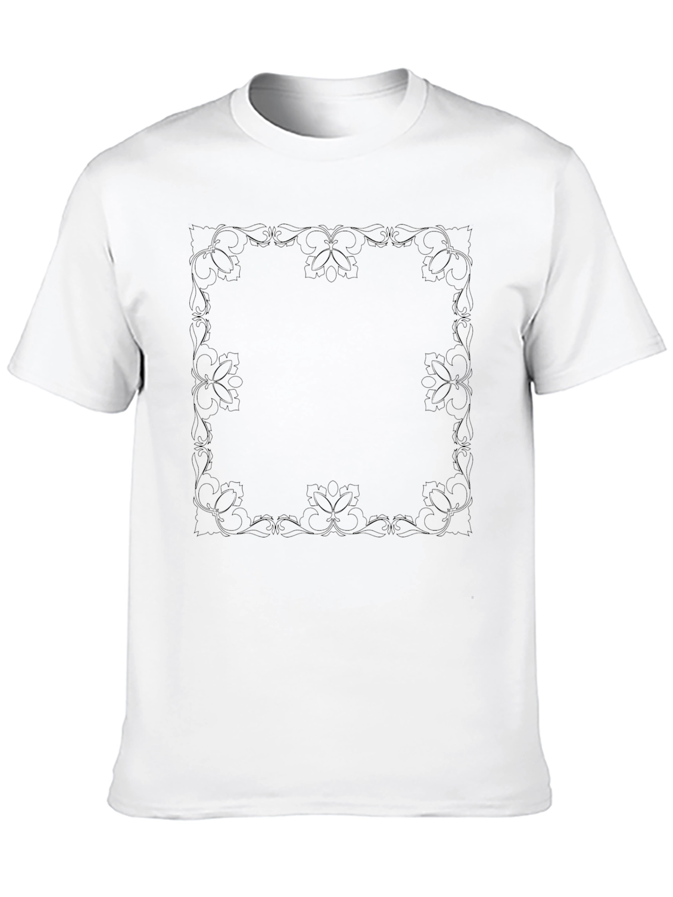 Elegant Floral Border Black T-Shirt